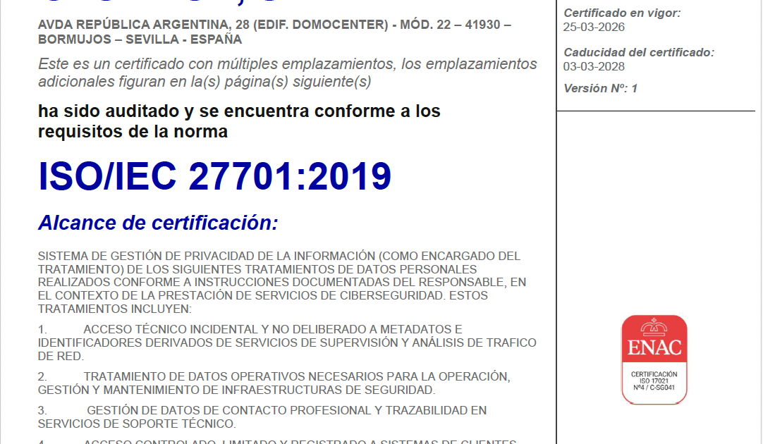 GESERISK obtiene la certificación ISO/IEC 27701:2019, el estándar internacional de gestión de privacidad de la información