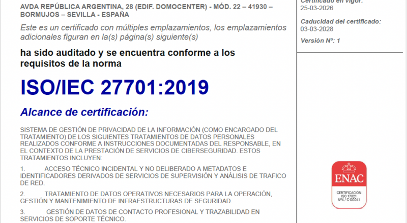 GESERISK obtiene la certificación ISO/IEC 27701:2019, el estándar internacional de gestión de privacidad de la información